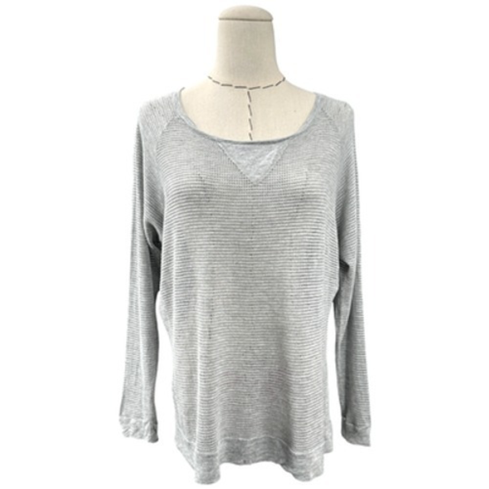 True Religion Striped Long Sleeve V Neck Pullover Top Women Small Gray